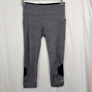 Lululemon Run Times Crop Size 6 Heathered Grey Black Mesh Leggings